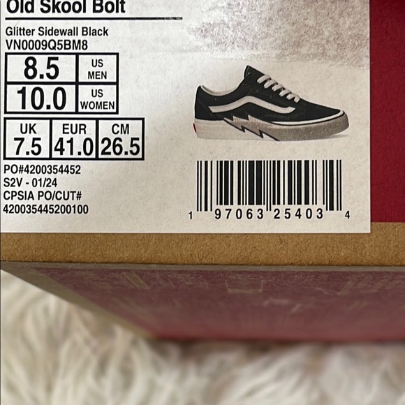 VANS OLD SKOOL 'BOLT BLACK/SILVER GLITTER UNISEX SIDEWALL BLACK' UNISEX MSRP $90 - Picture 13 of 15